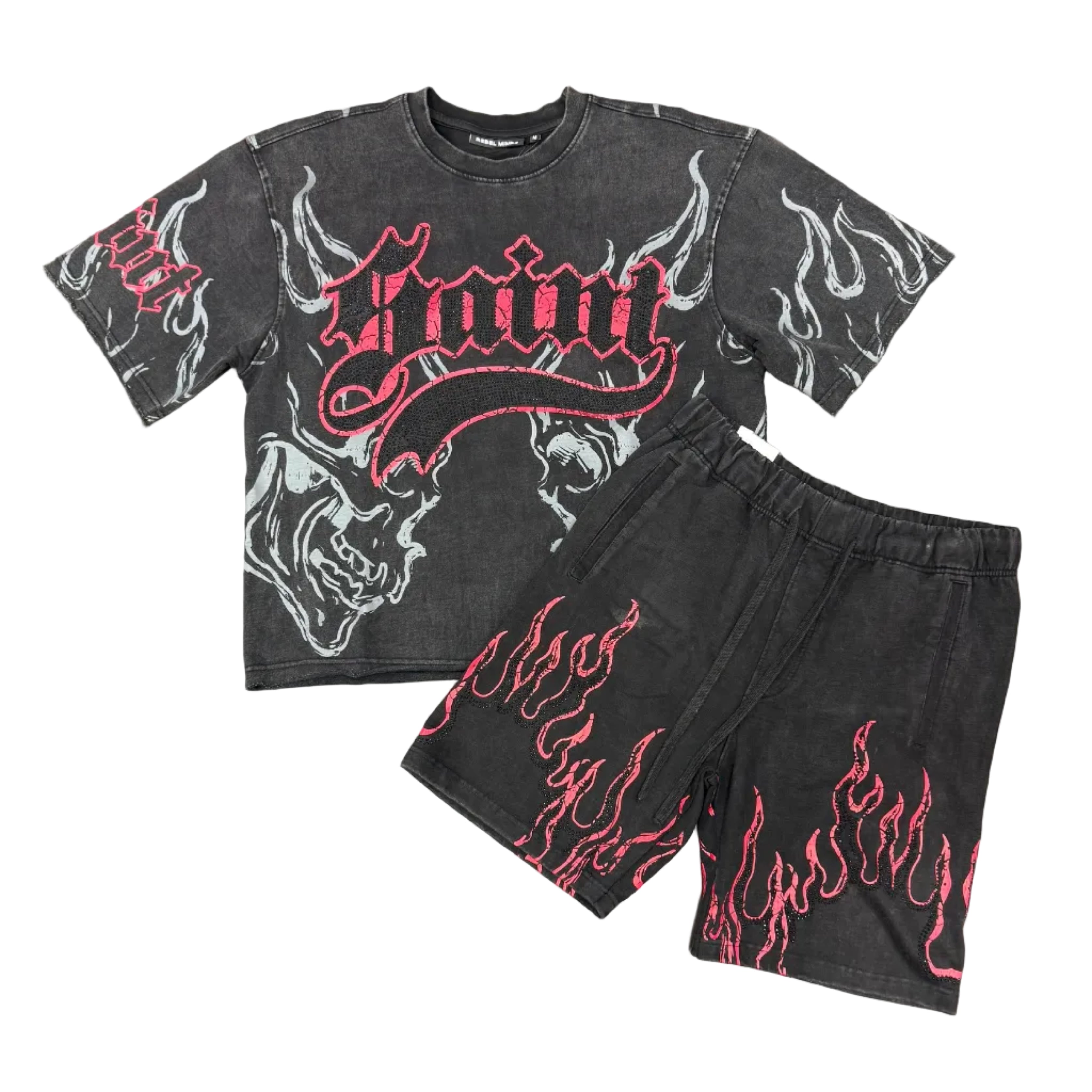 Rebel Minds "Saint Flames" Washed Black Shorts