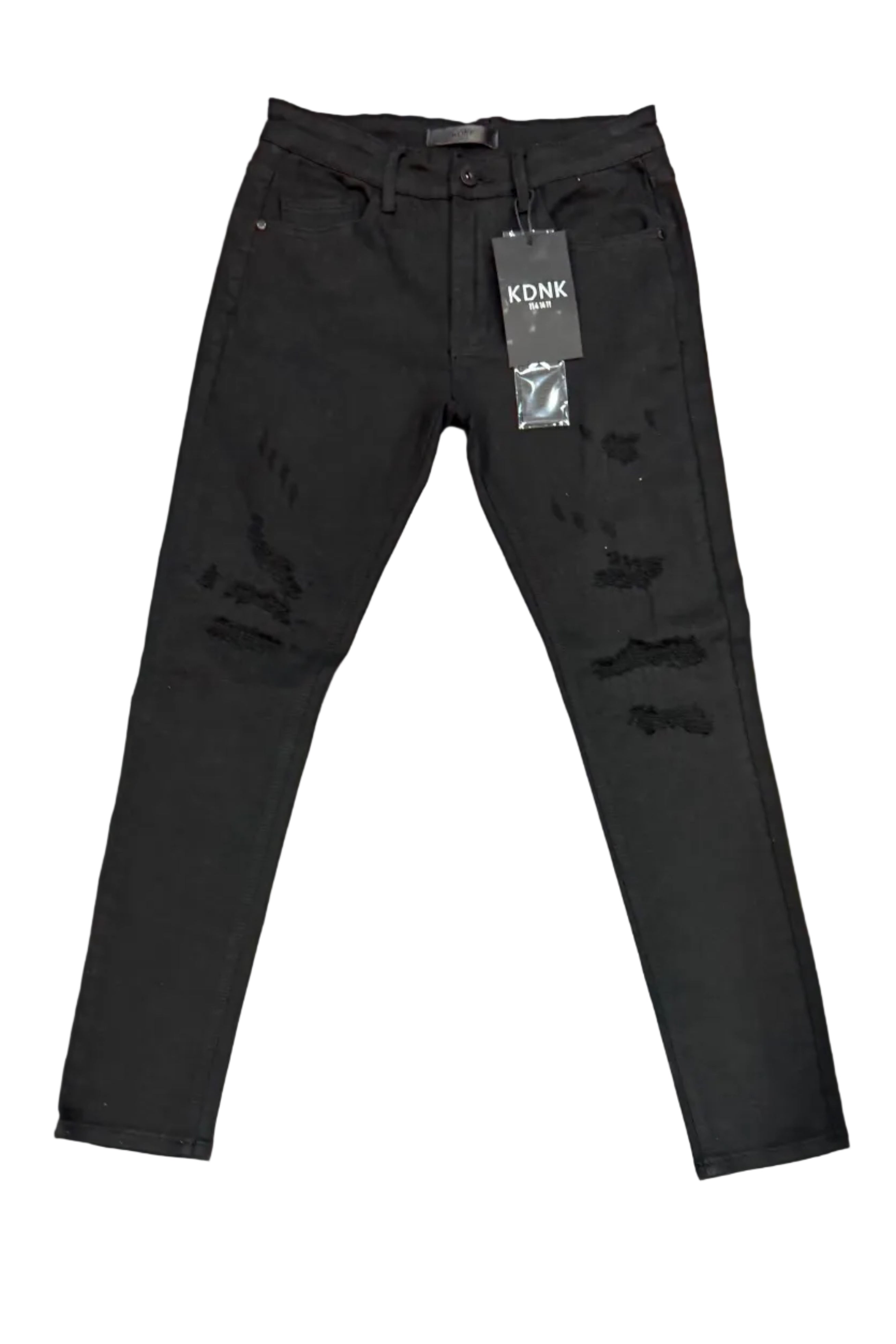 KDNK Black Distressed Skinny Jeans