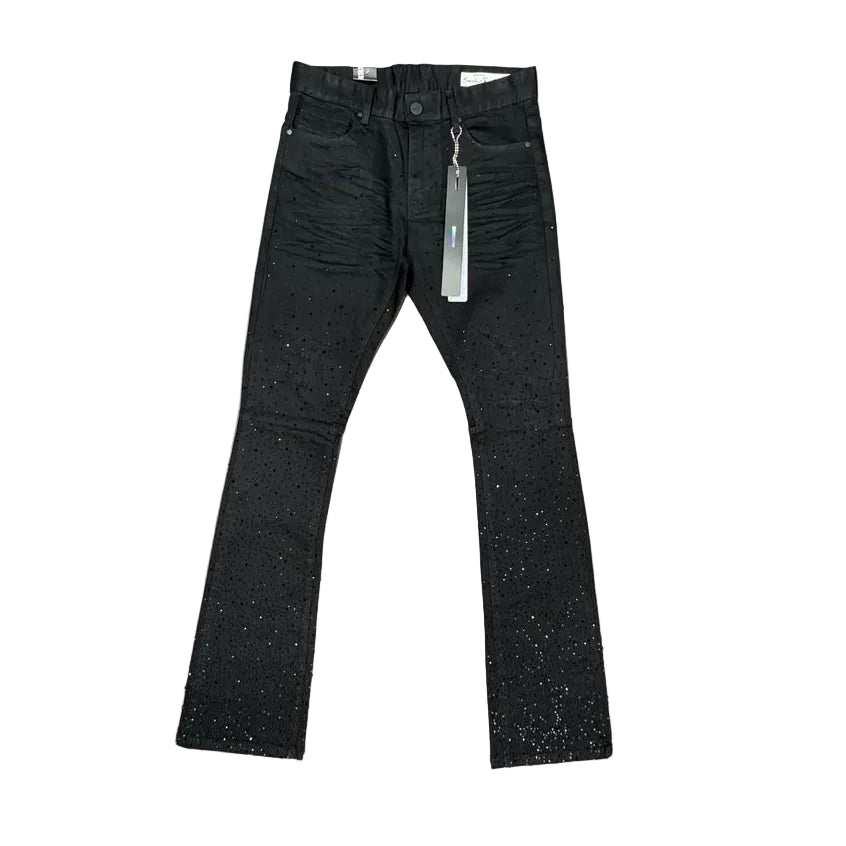 Smoke Rise Black Rhinestone Stacked Flare Jeans