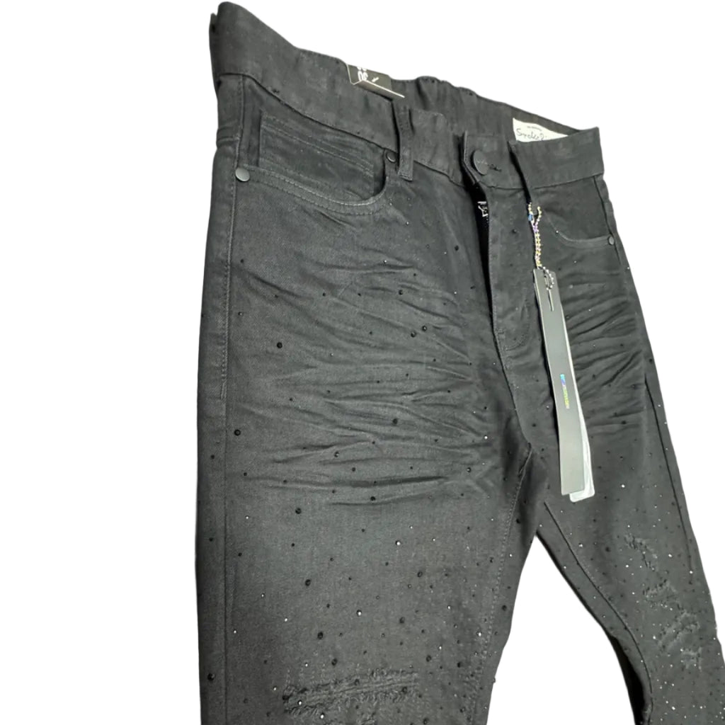 Smoke Rise Black Rhinestone Stacked Flare Jeans