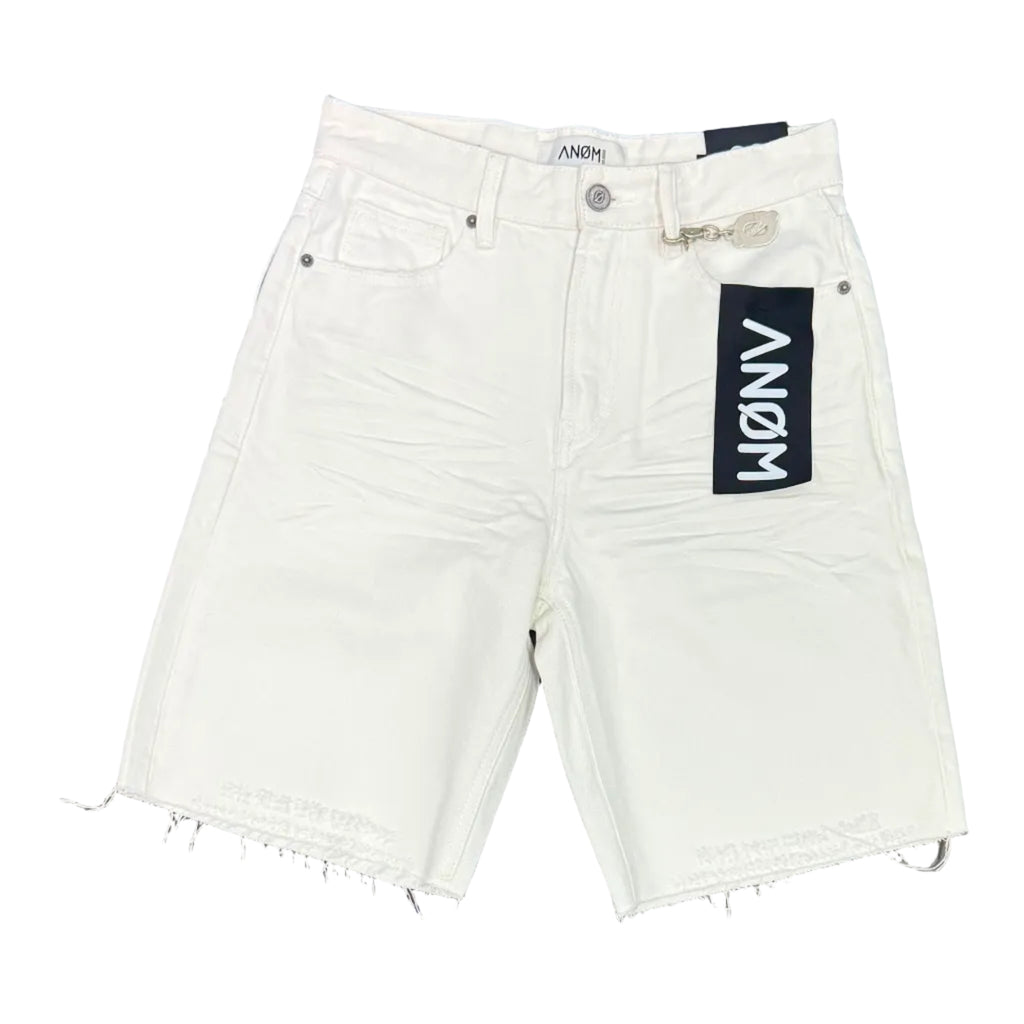 ANOM Raw Hem Denim Shorts– White