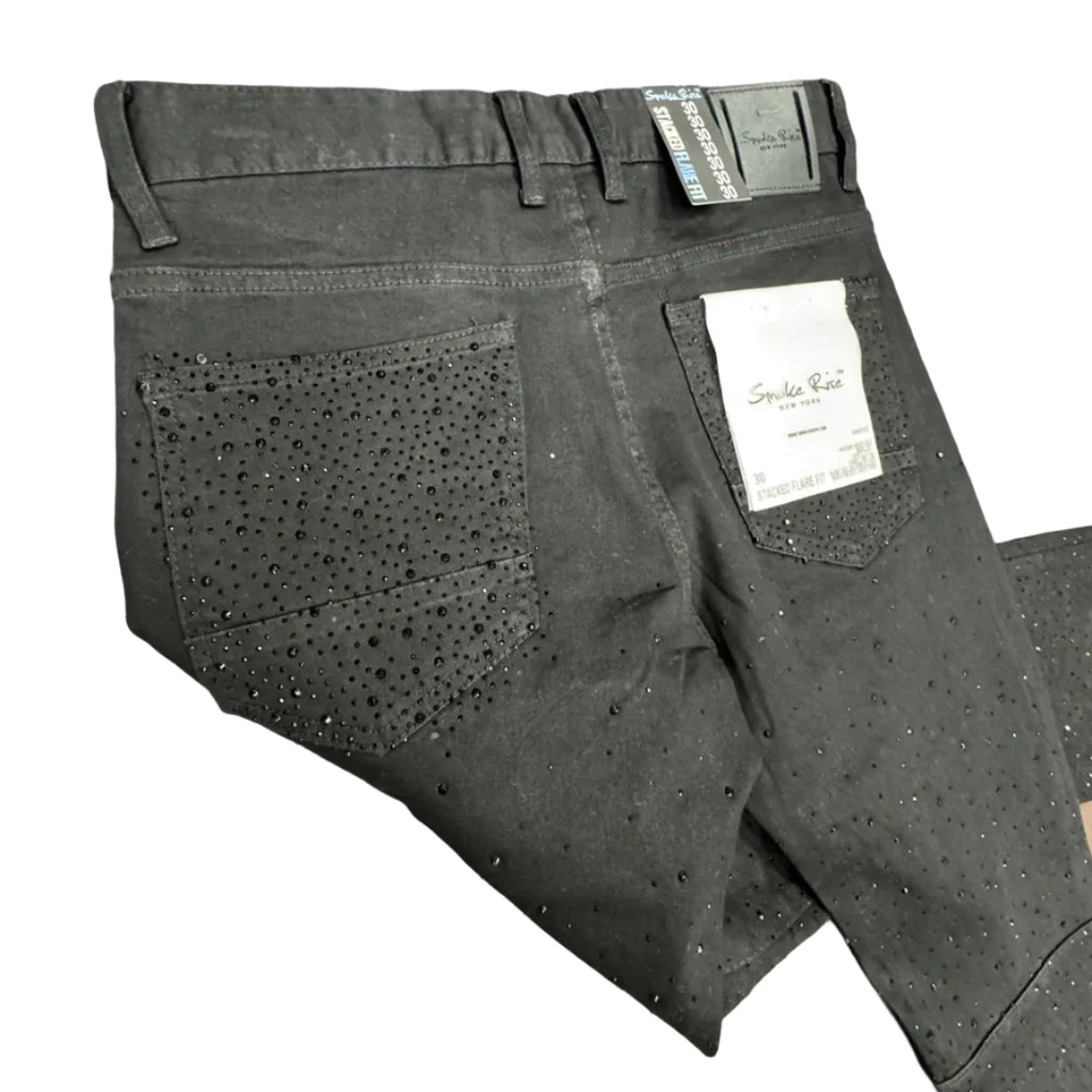 Smoke Rise Black Rhinestone Stacked Flare Jeans