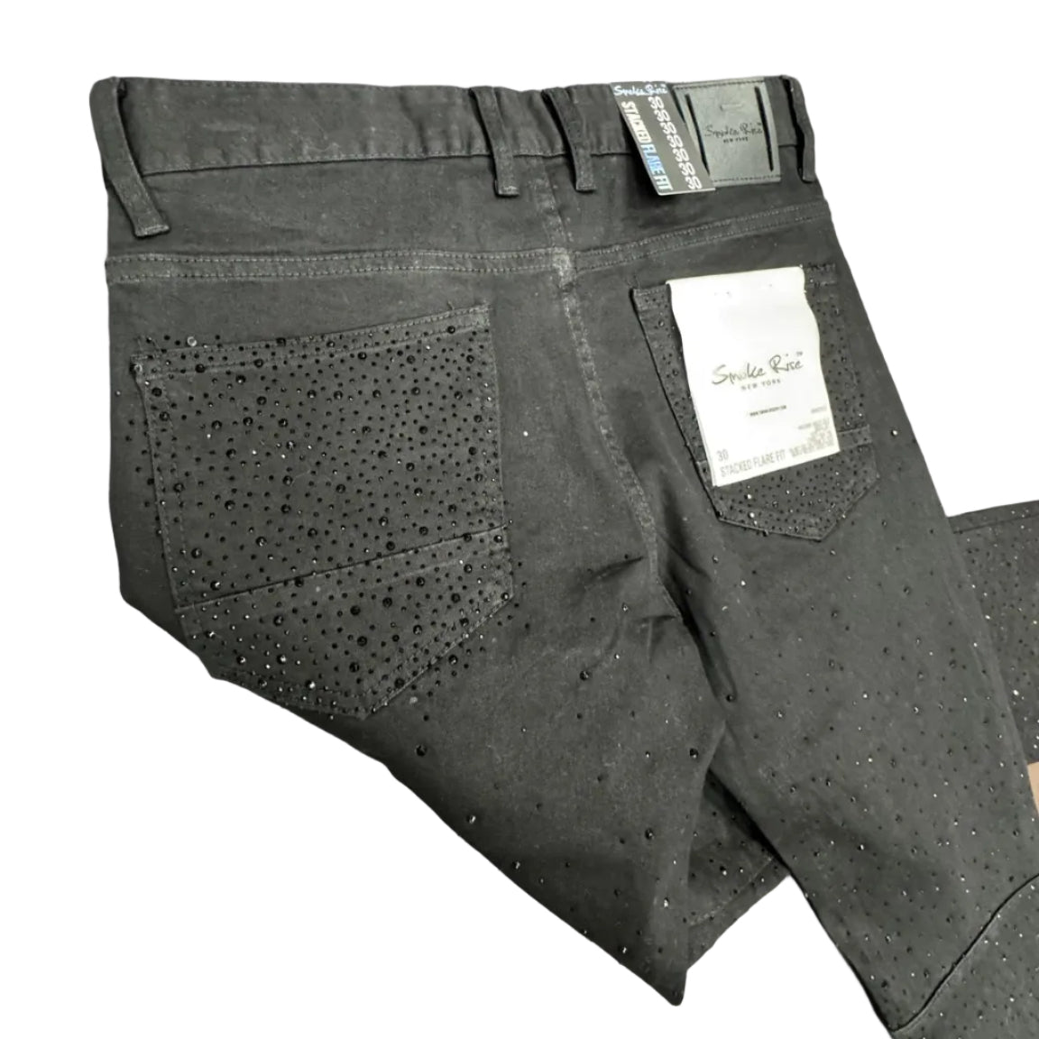 Smoke Rise Black Rhinestone Stacked Flare Jeans