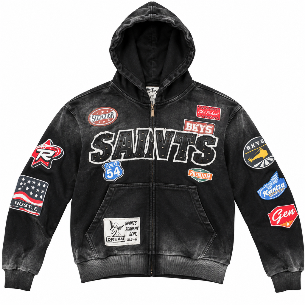 BKYS Saints Patch Zip-Up Hoodie – Black