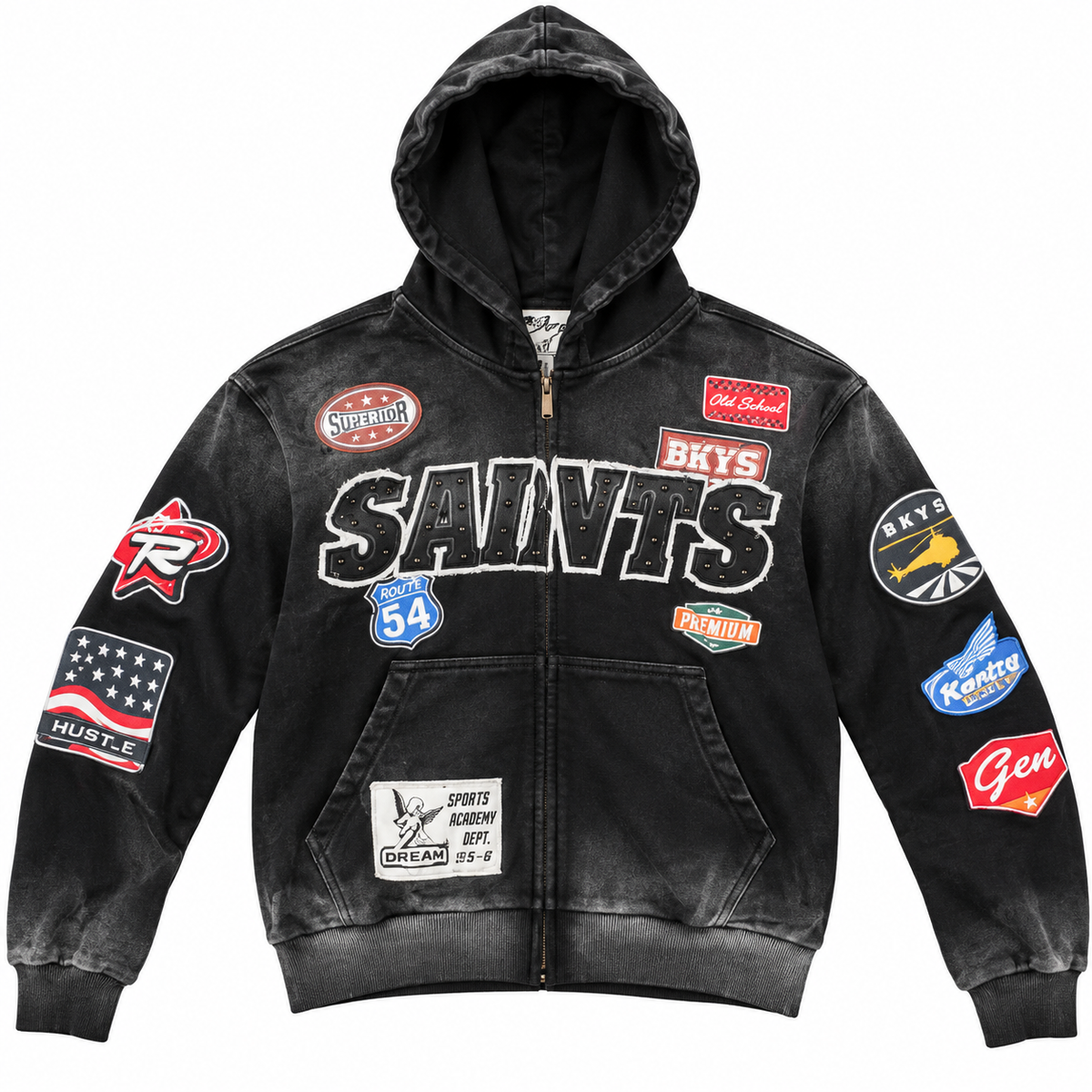 BKYS Saints Patch Zip-Up Hoodie – Black
