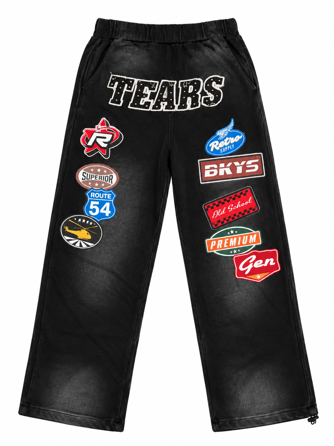 BKYS Tears Patch Wide-Leg Sweatpants – Black