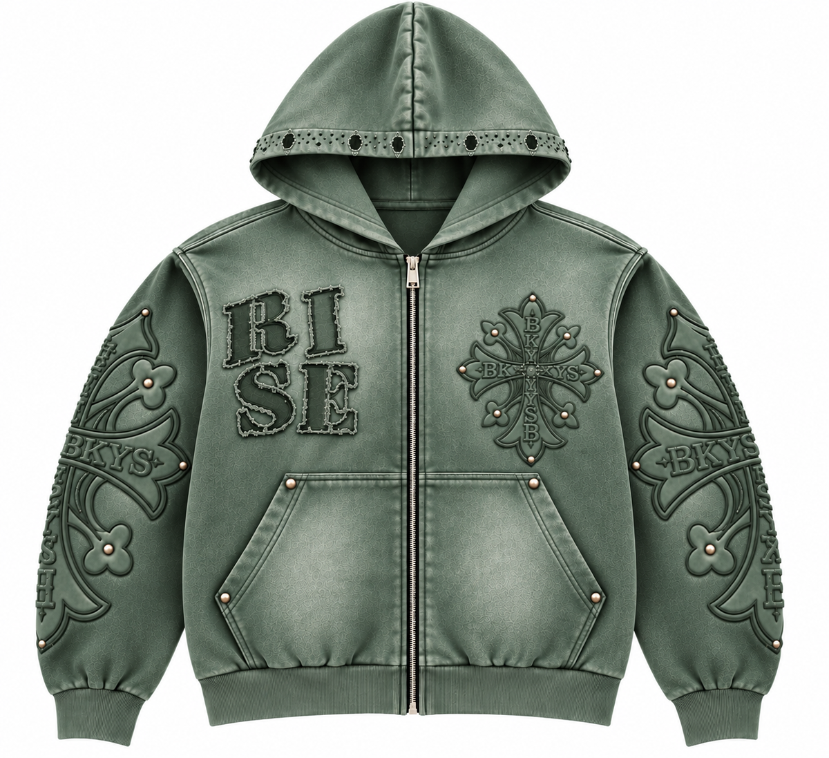 BKYS Cross F.Terry Zip-Up Hoodie Olive