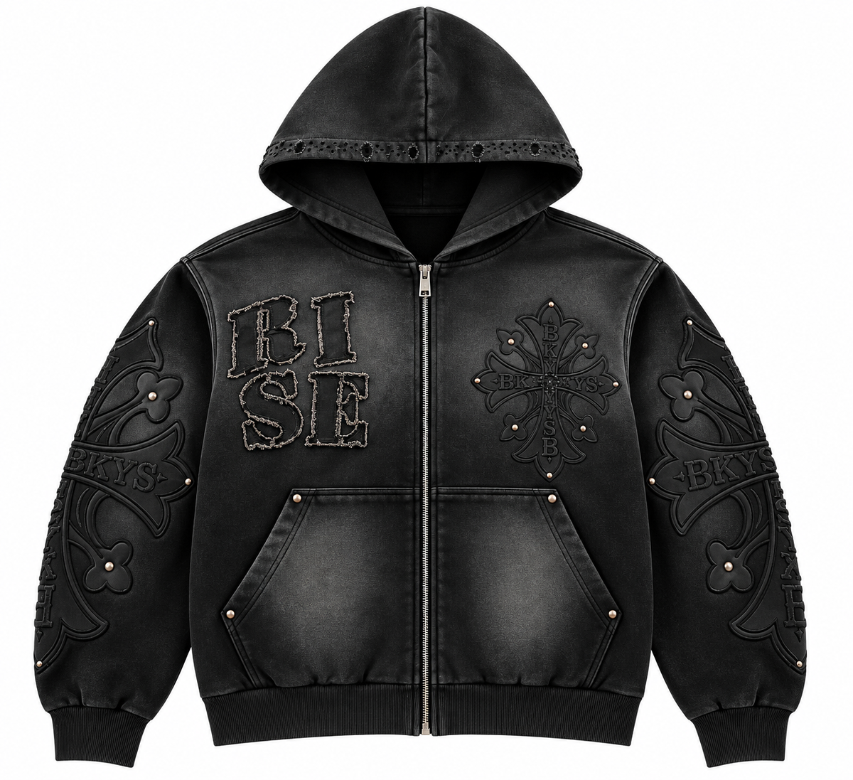 BKYS Cross F.Terry Zip-Up Hoodie - Black