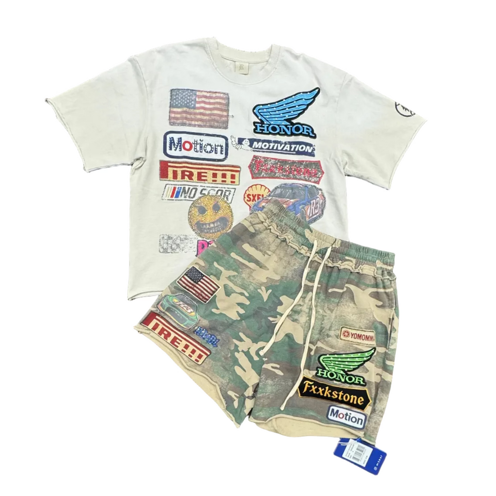 R3BEL Racing Patch Shorts– Camo