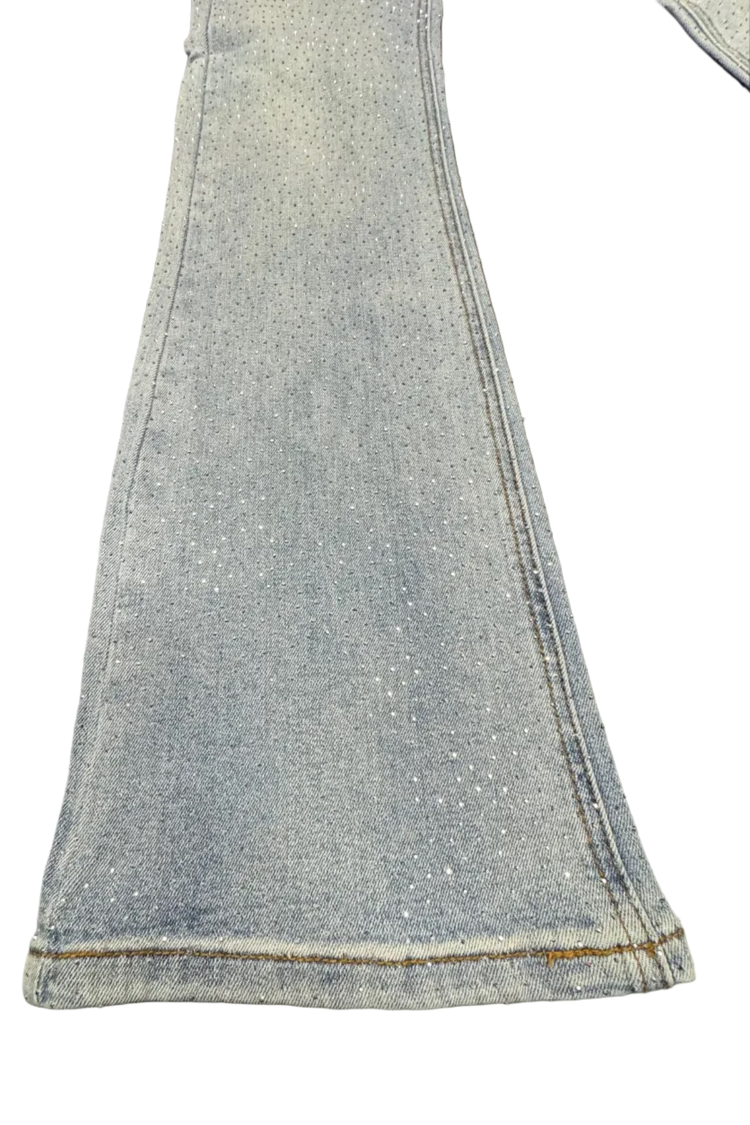 KDNK Rhinestone Flare Jeans– Light Wash
