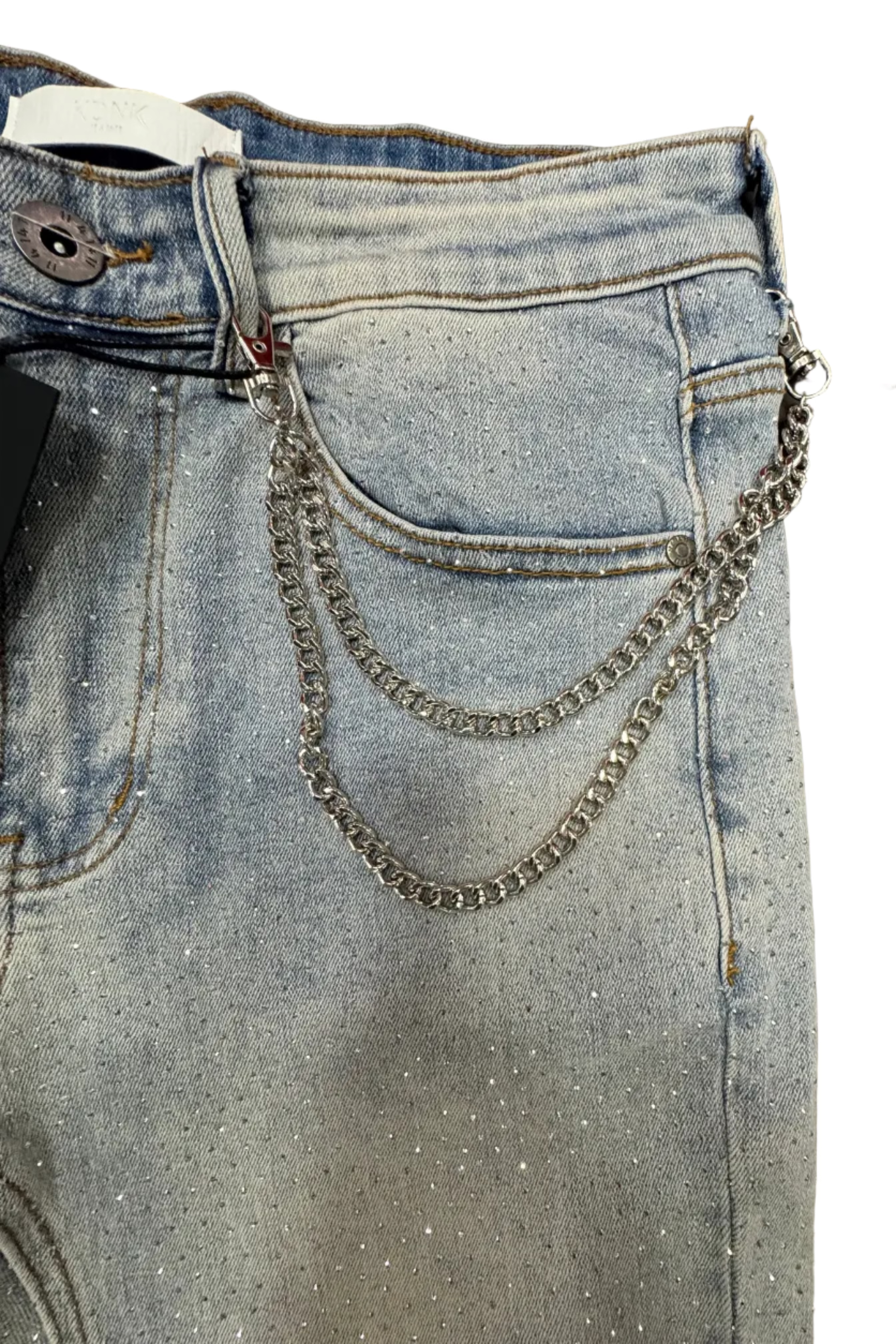 KDNK Rhinestone Flare Jeans– Light Wash