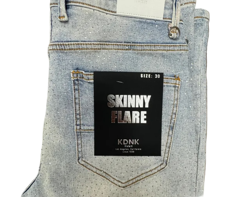 KDNK Rhinestone Flare Jeans– Light Wash