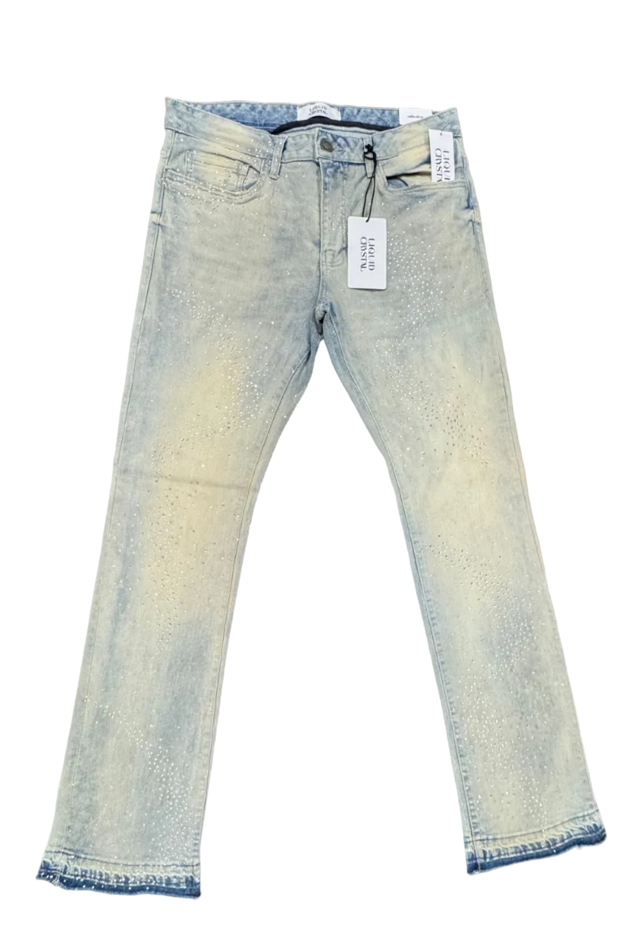 Liquid Crystal Stacked Rhinestone Jeans