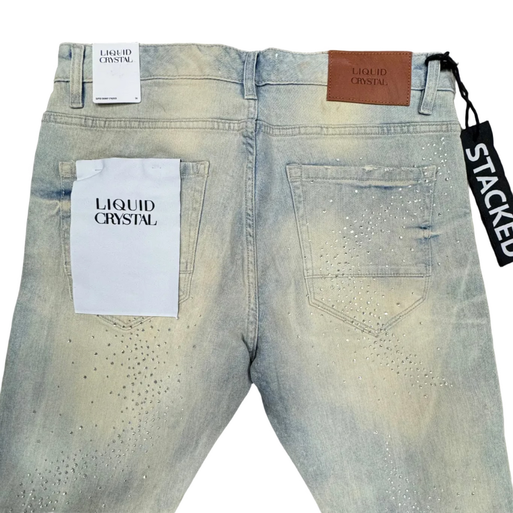 Liquid Crystal Stacked Rhinestone Jeans