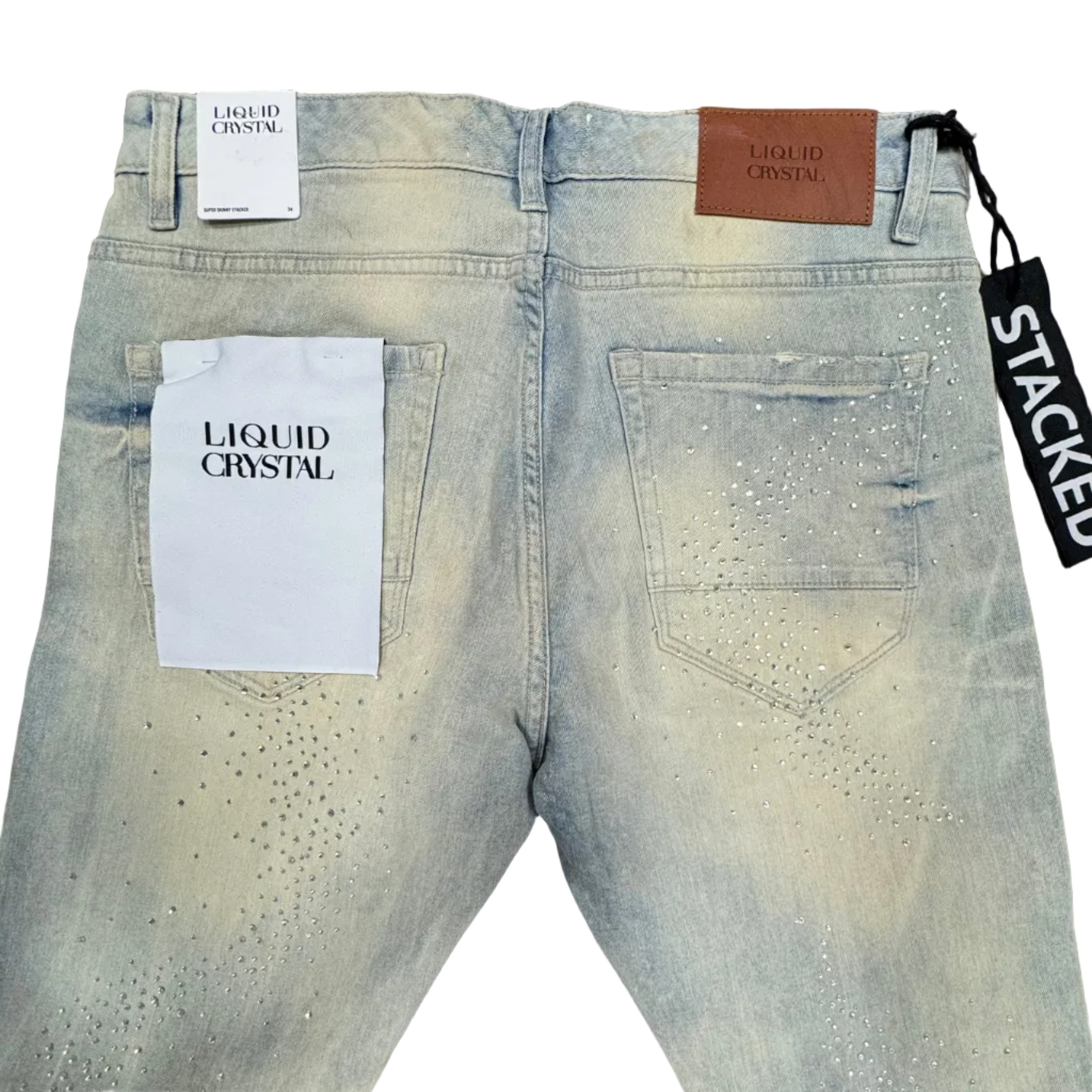 Liquid Crystal Stacked Rhinestone Jeans