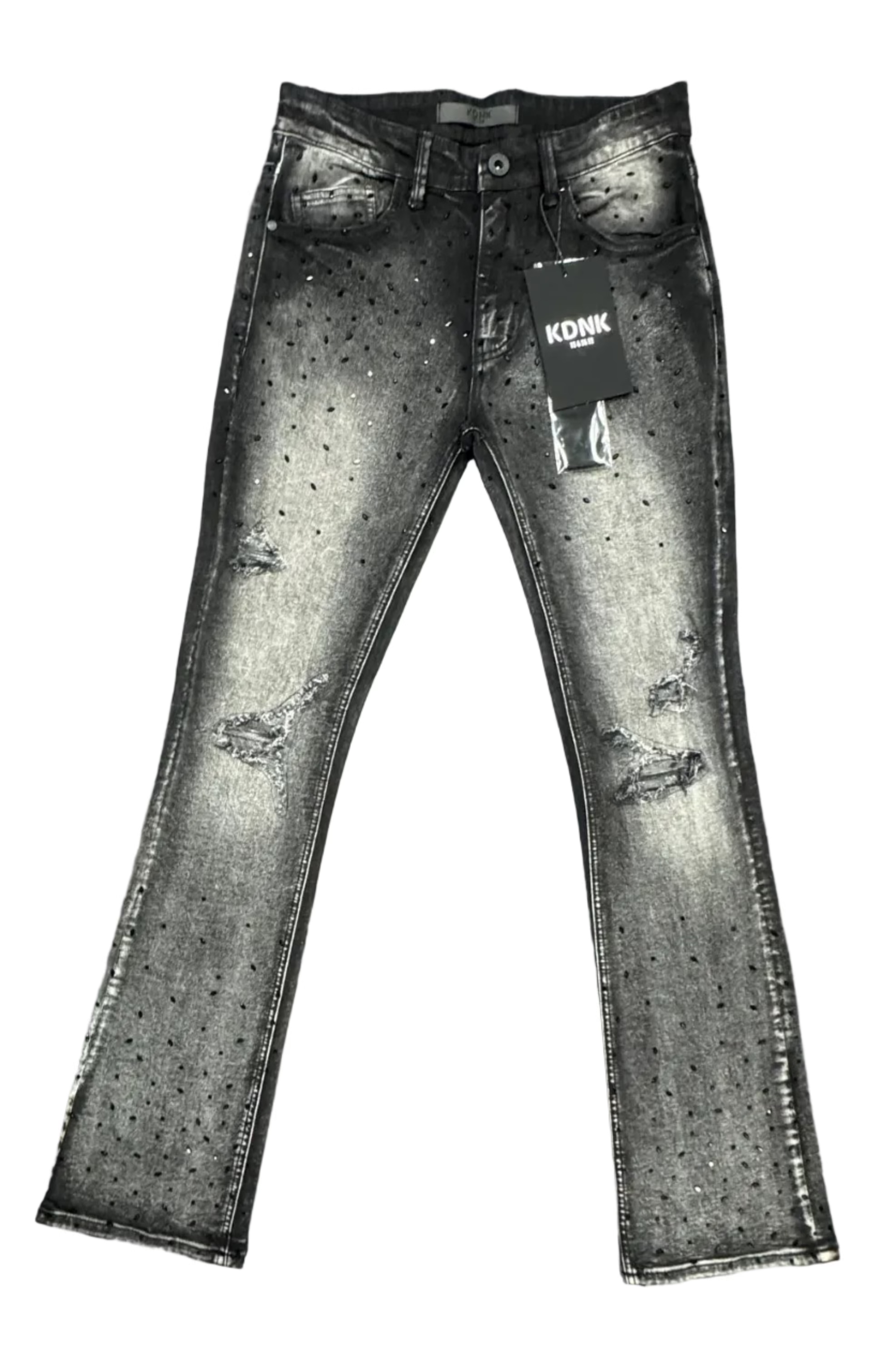 KDNK Rhinestone Flare Jeans- Black