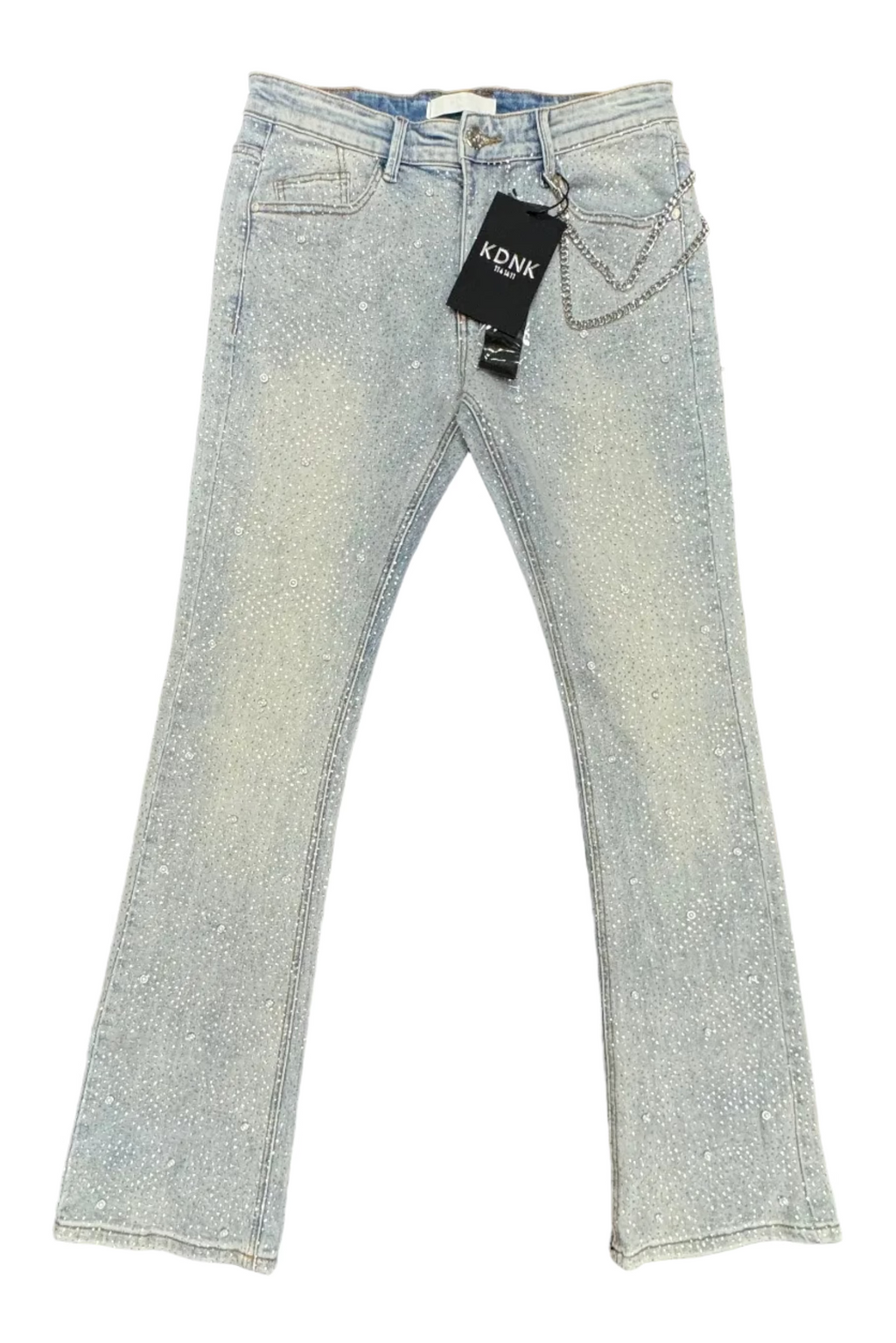 KDNK Skinny Flare Rhinestone Jeans– Lt Wash