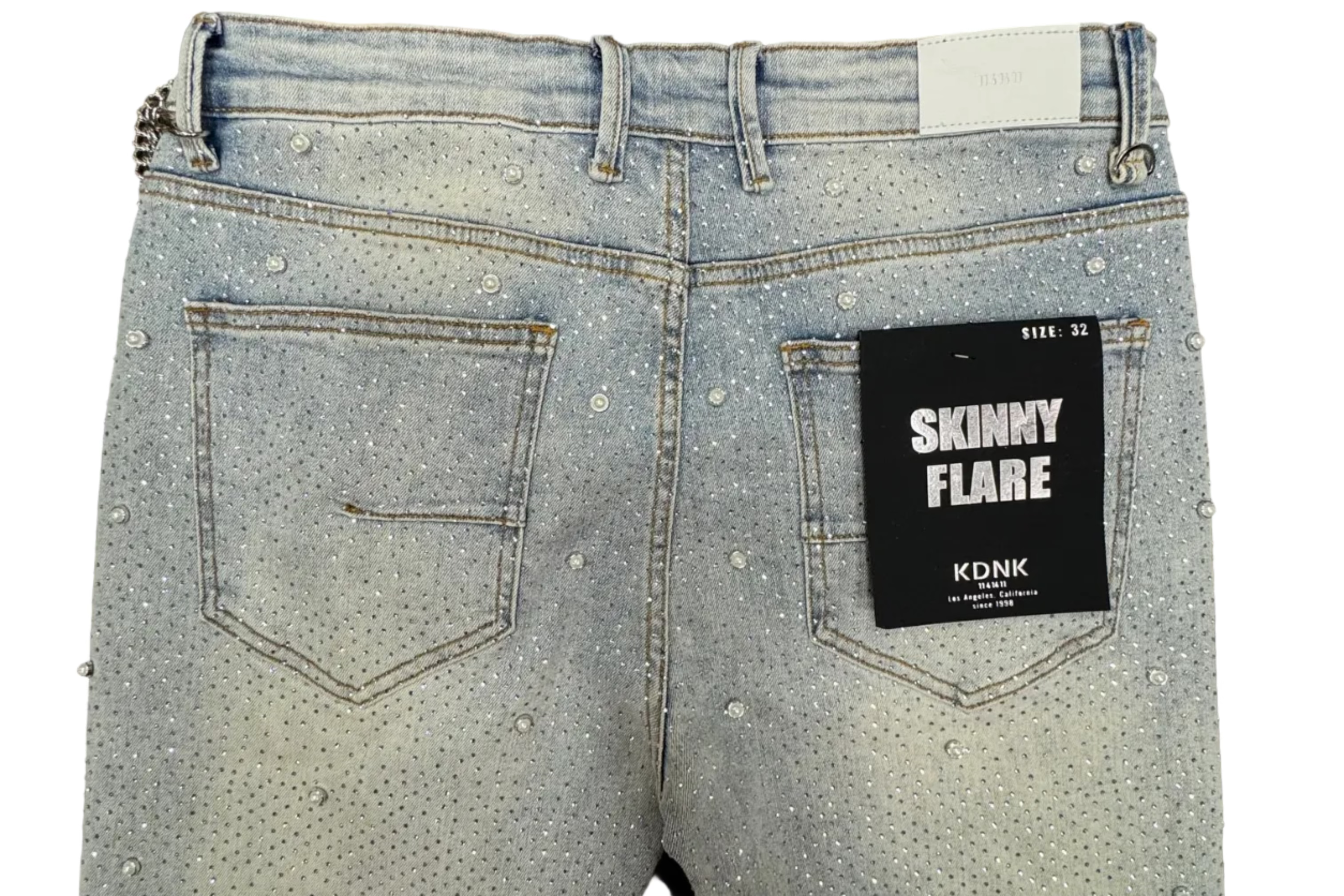 KDNK Skinny Flare Rhinestone Jeans– Lt Wash