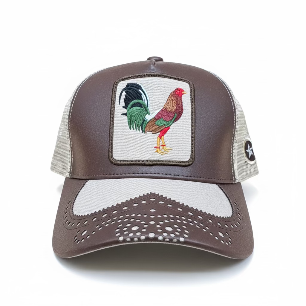 Rooster Embroidered Trucker Hat – Brown
