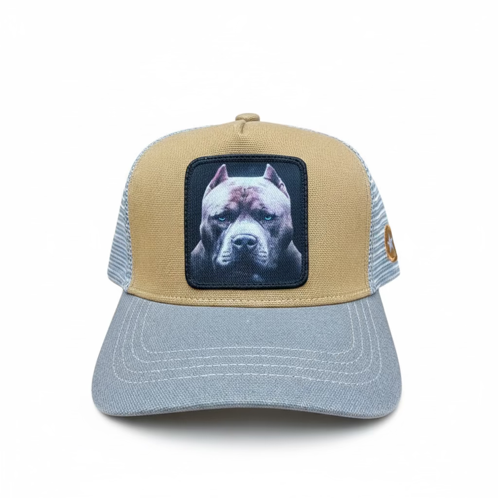 Pit Bull Patch Trucker Hat – Tan/Gray
