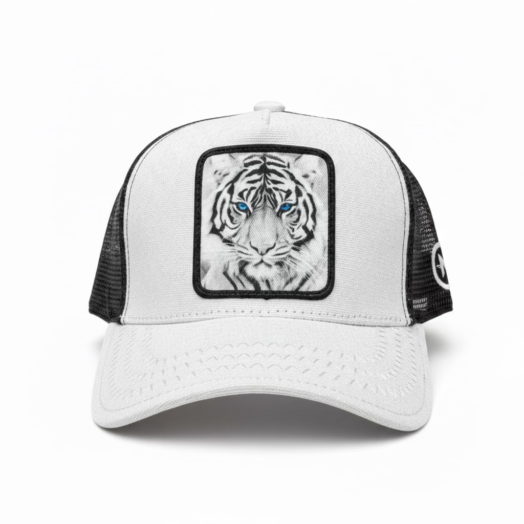 White Tiger Patch Trucker Hat – Gray/Black