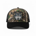 Wolf Patch Trucker Hat – Woodland Camo/Black