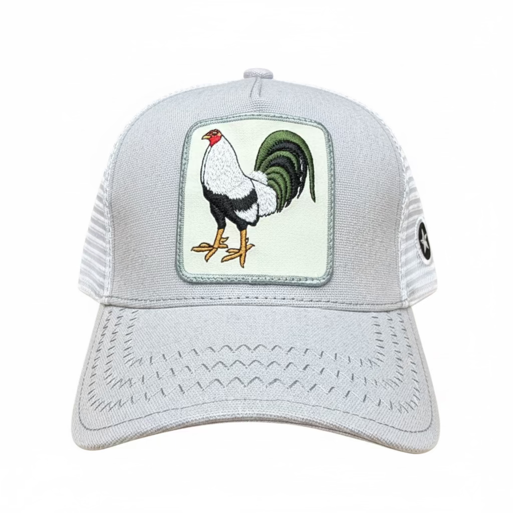 White Rooster Trucker Hat – Light Grey