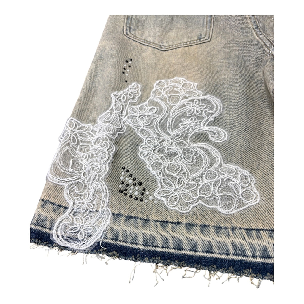 GFTD LA LACE WEB DENIM SHORTS
