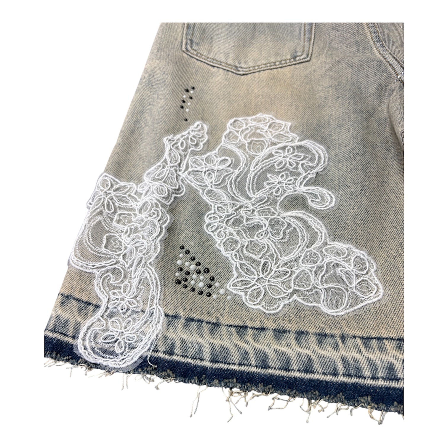 GFTD LA LACE WEB DENIM SHORTS