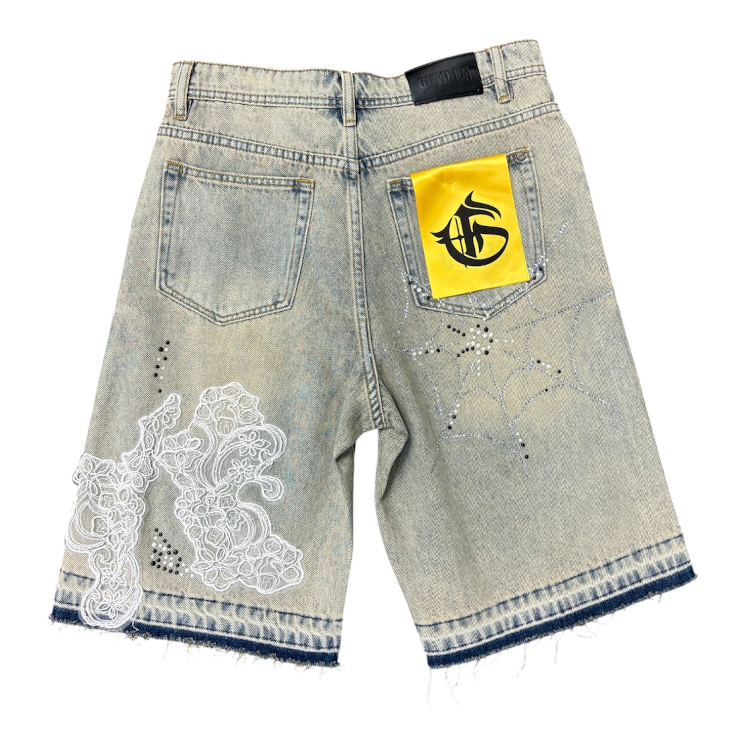 GFTD LA LACE WEB DENIM SHORTS