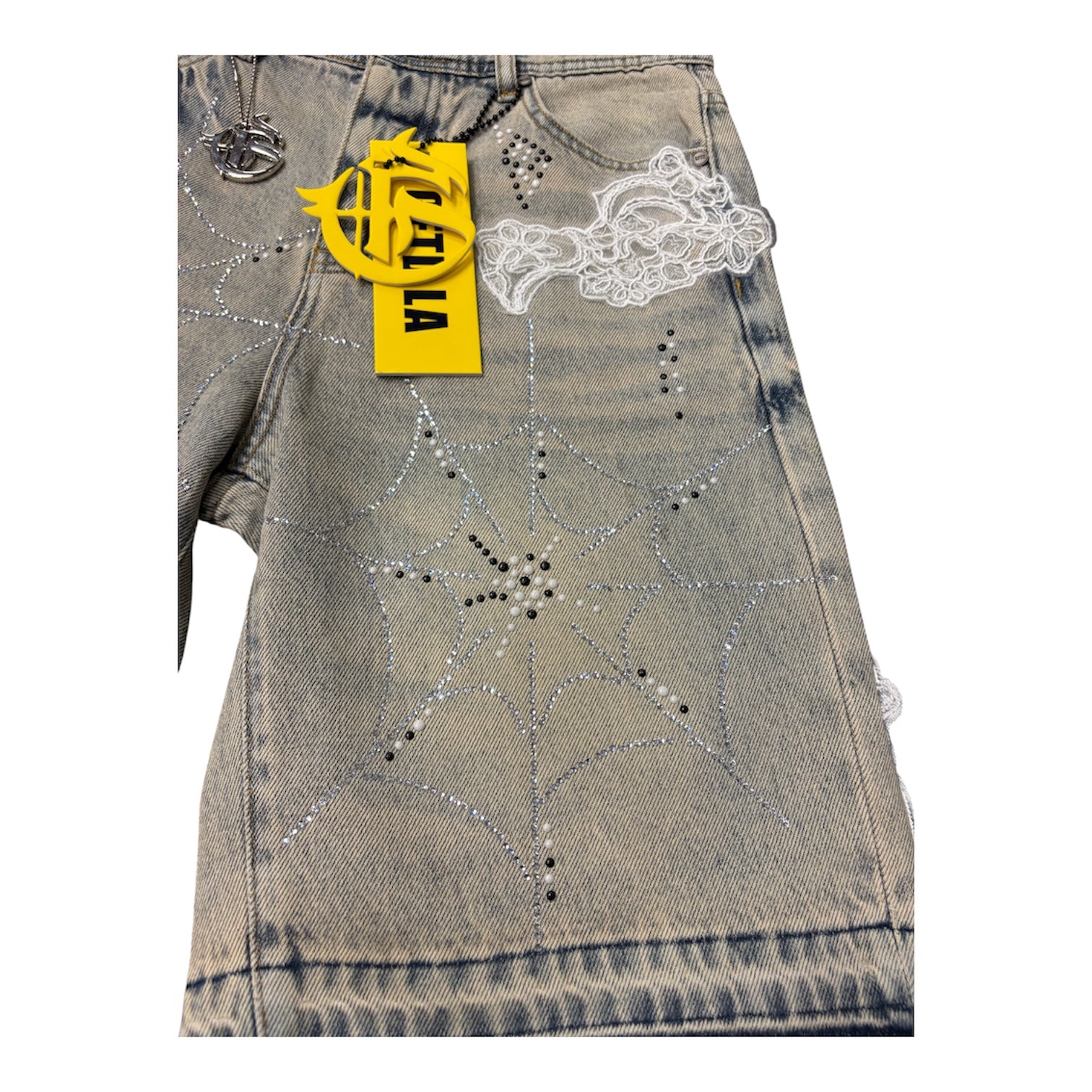 GFTD LA LACE WEB DENIM SHORTS
