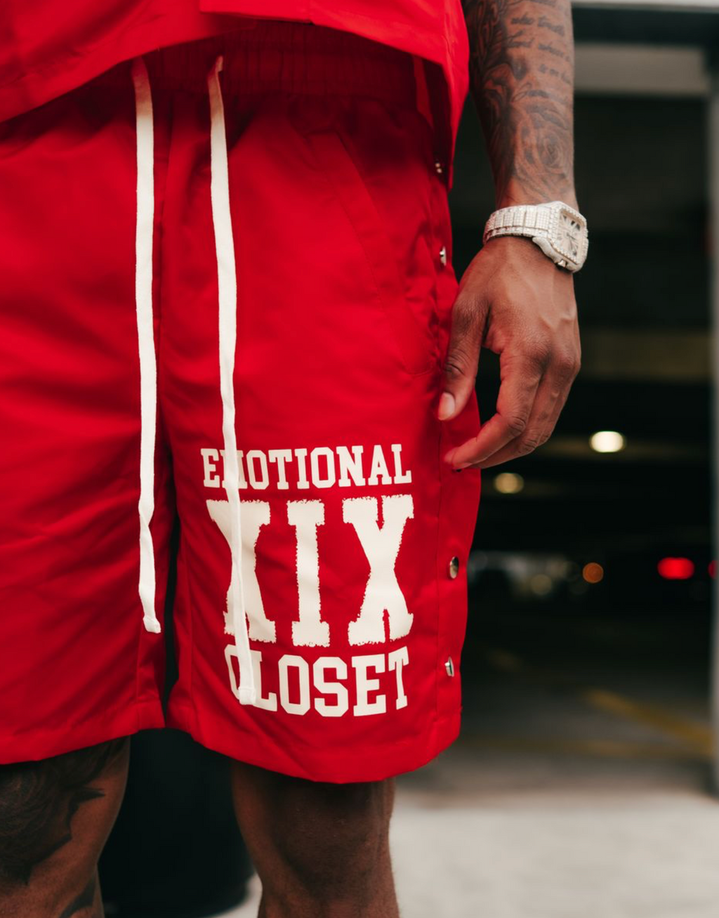 Mixed Emotions "Red Backyard" Nylon Shorts