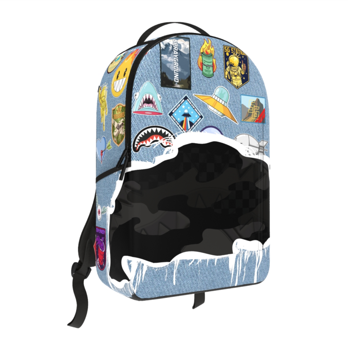 DENIM TEAR 3 AM PATCHES BACKPACK