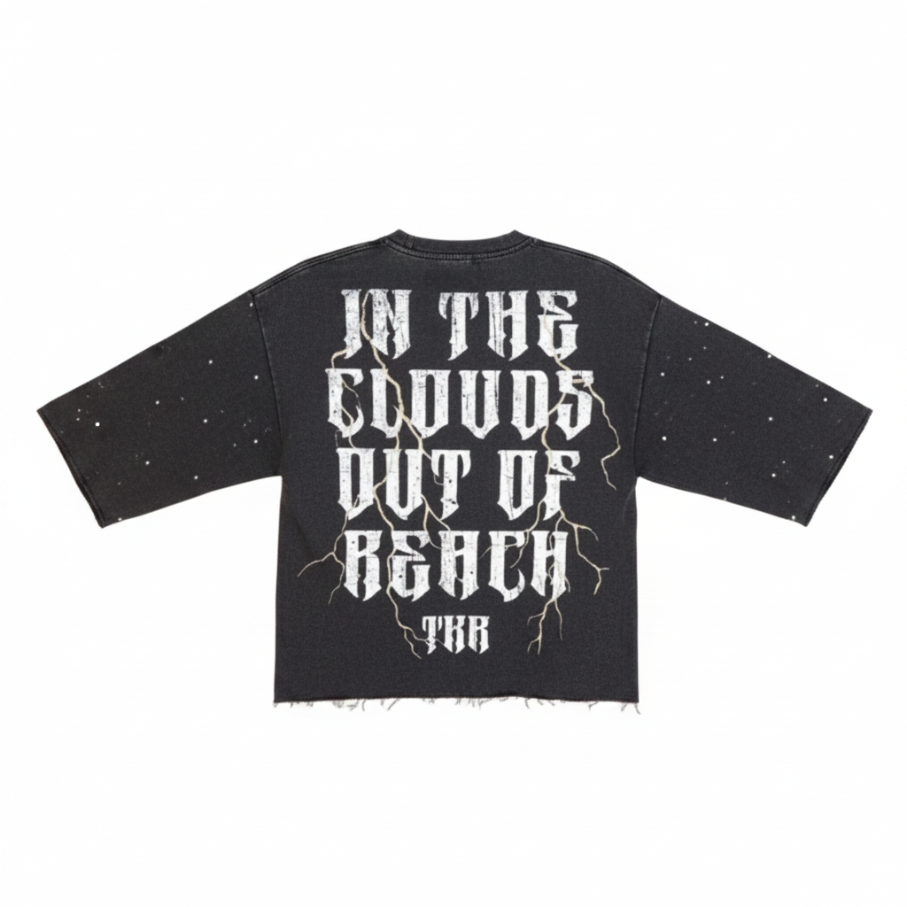 Taker  Rhinestone Cropped Tee- GREY WASHED