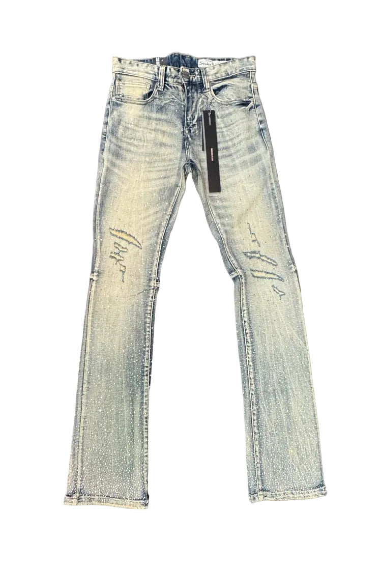 Smoke Rise Stacked Flare Rhinestone Jeans