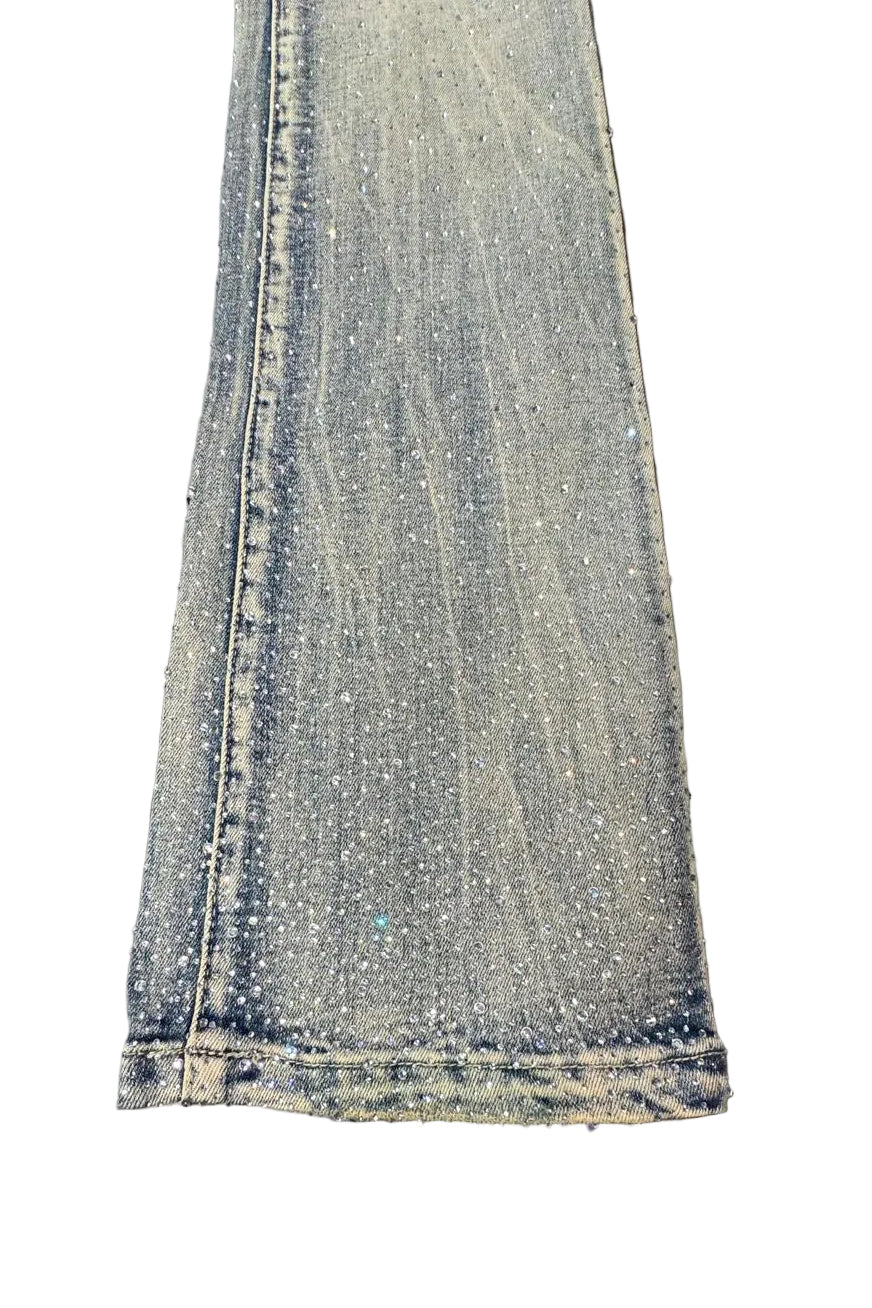 Smoke Rise Stacked Flare Rhinestone Jeans