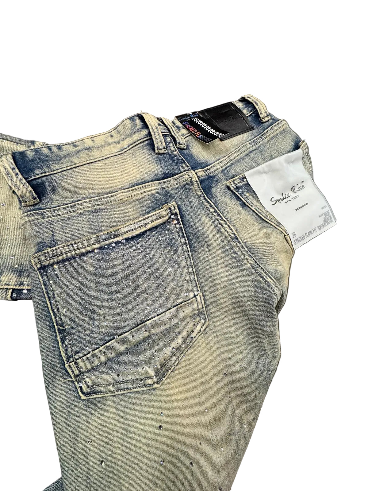 Smoke Rise Stacked Flare Rhinestone Jeans