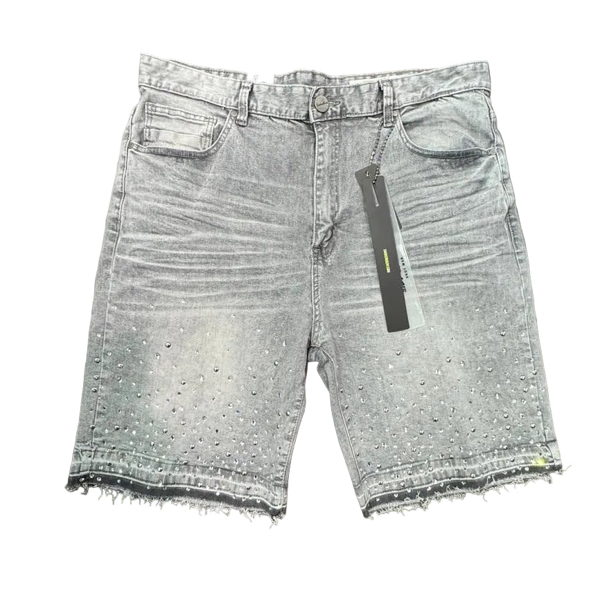 Smoke Rise Rhinestone Denim Shorts GREY