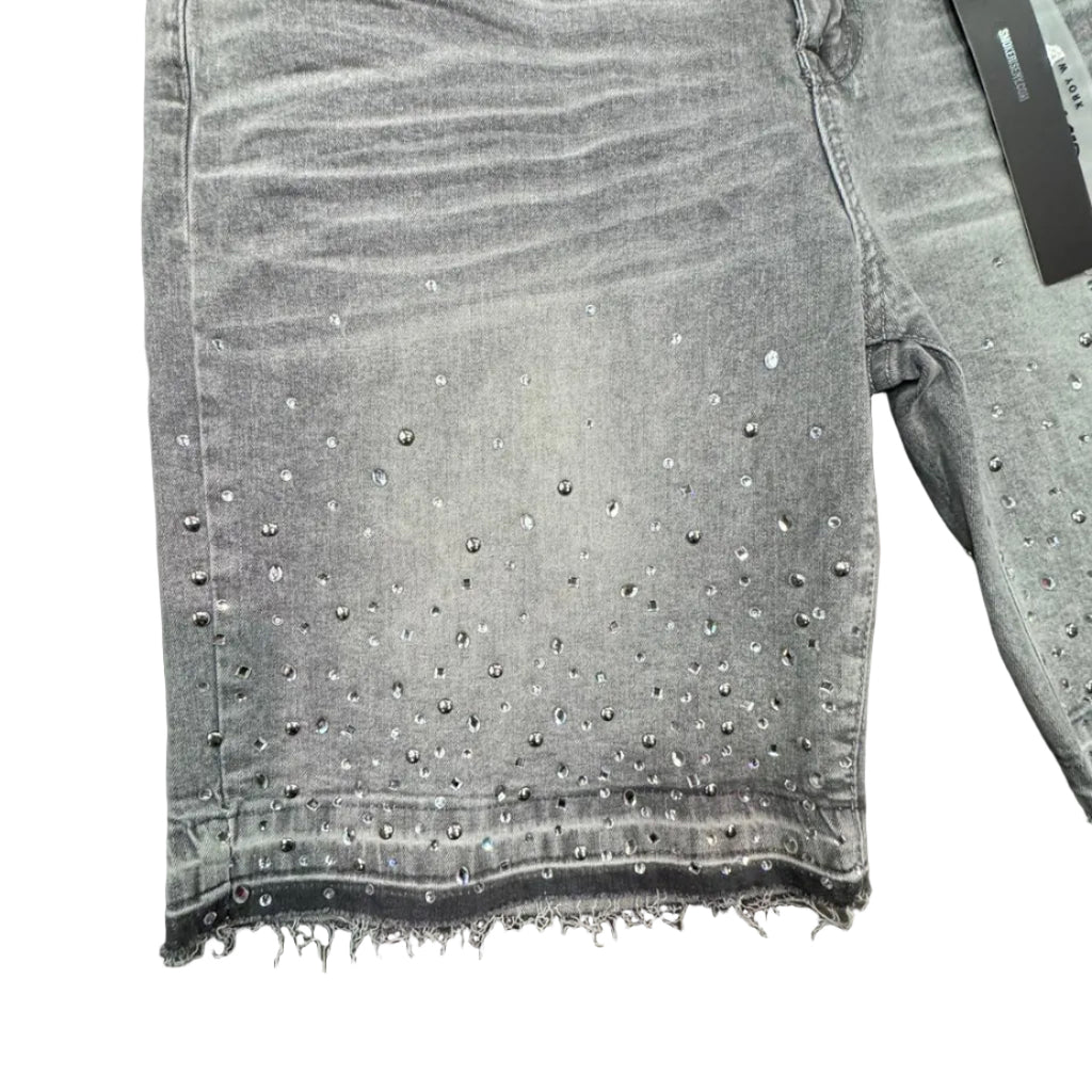 Smoke Rise Rhinestone Denim Shorts GREY