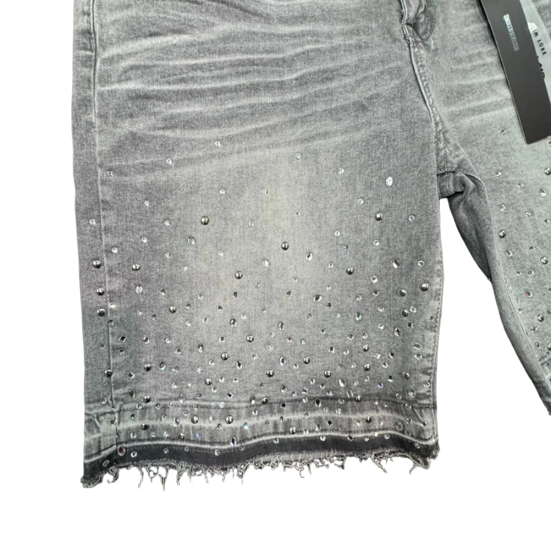 Smoke Rise Rhinestone Denim Shorts GREY