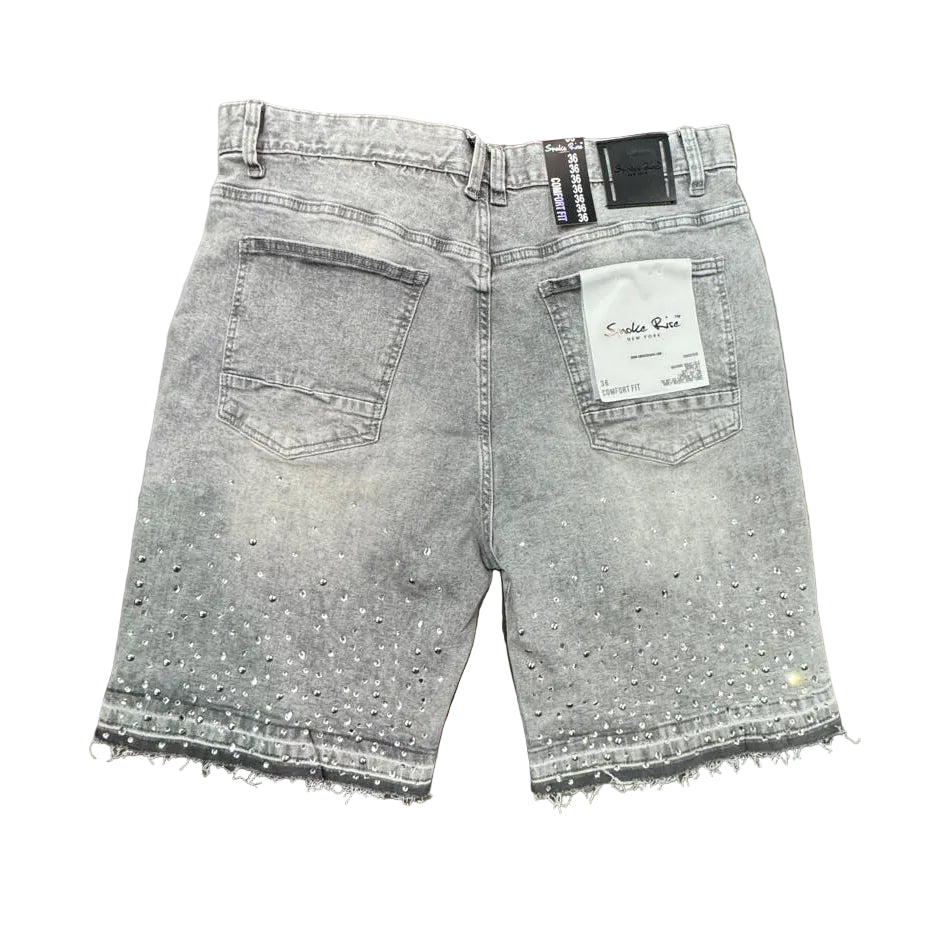 Smoke Rise Rhinestone Denim Shorts GREY