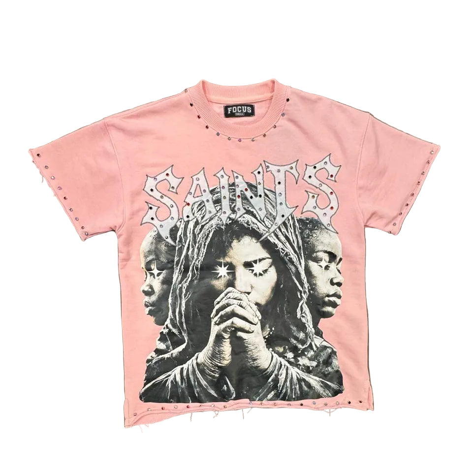 Focus Pink Rhinestone Saints Tee