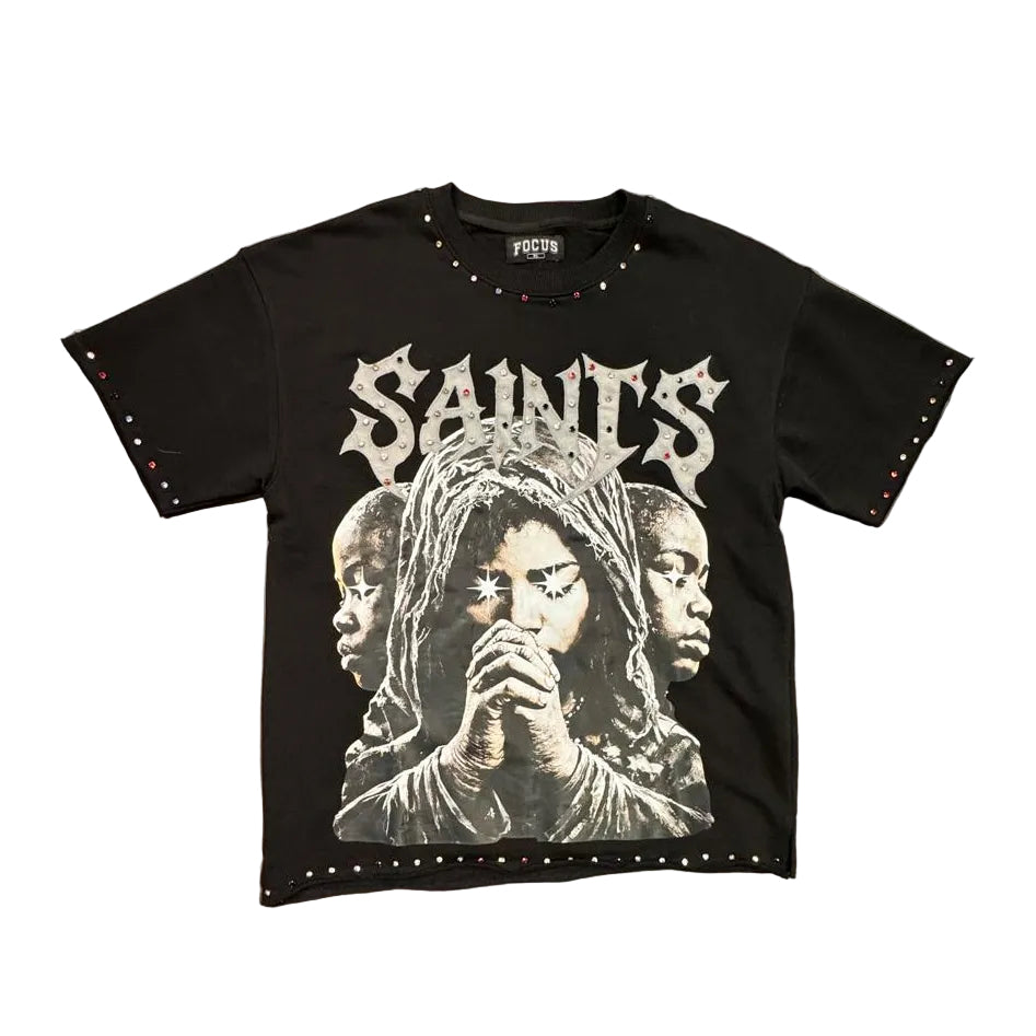 Focus Black Rhinestone Saints Tee