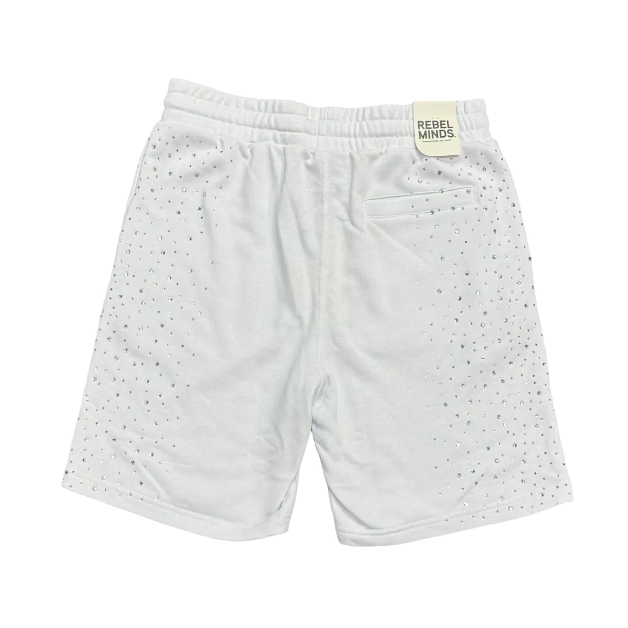 Rebel Minds White Rhinestone Fleece Shorts